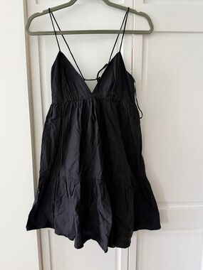 Zara Black Cotton Babydoll Mini Dress (S) Strappy Open Back